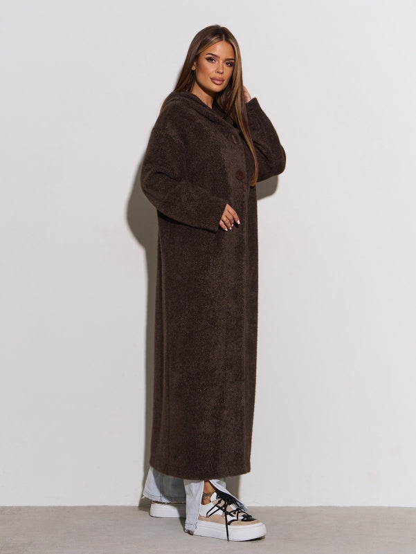 Dark Brown Long Cardigan with a Hood -sku 15301