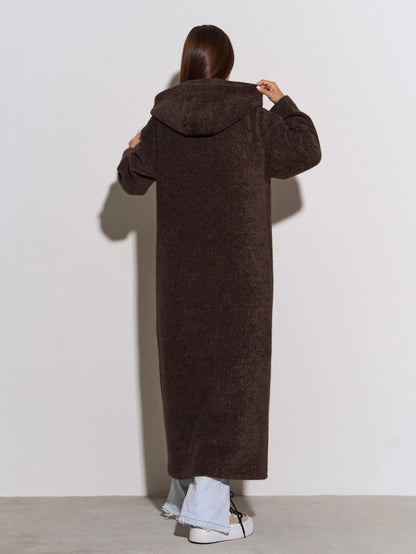 Dark Brown Long Cardigan with a Hood -sku 15301