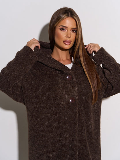 Dark Brown Long Cardigan with a Hood -sku 15301