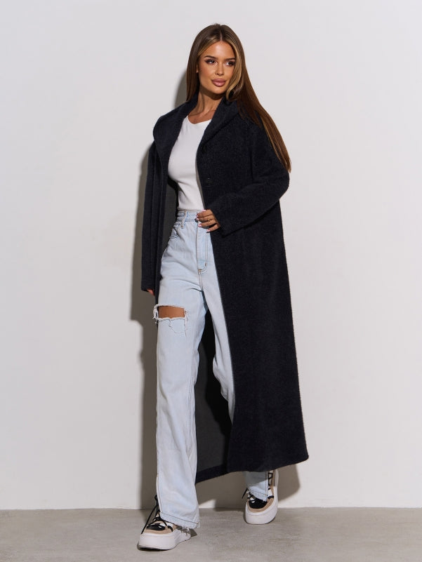 Black Long Cardigan with a Hood -sku 15301