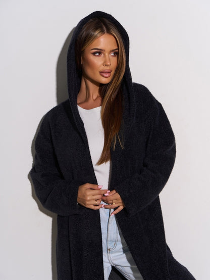 Black Long Cardigan with a Hood -sku 15301