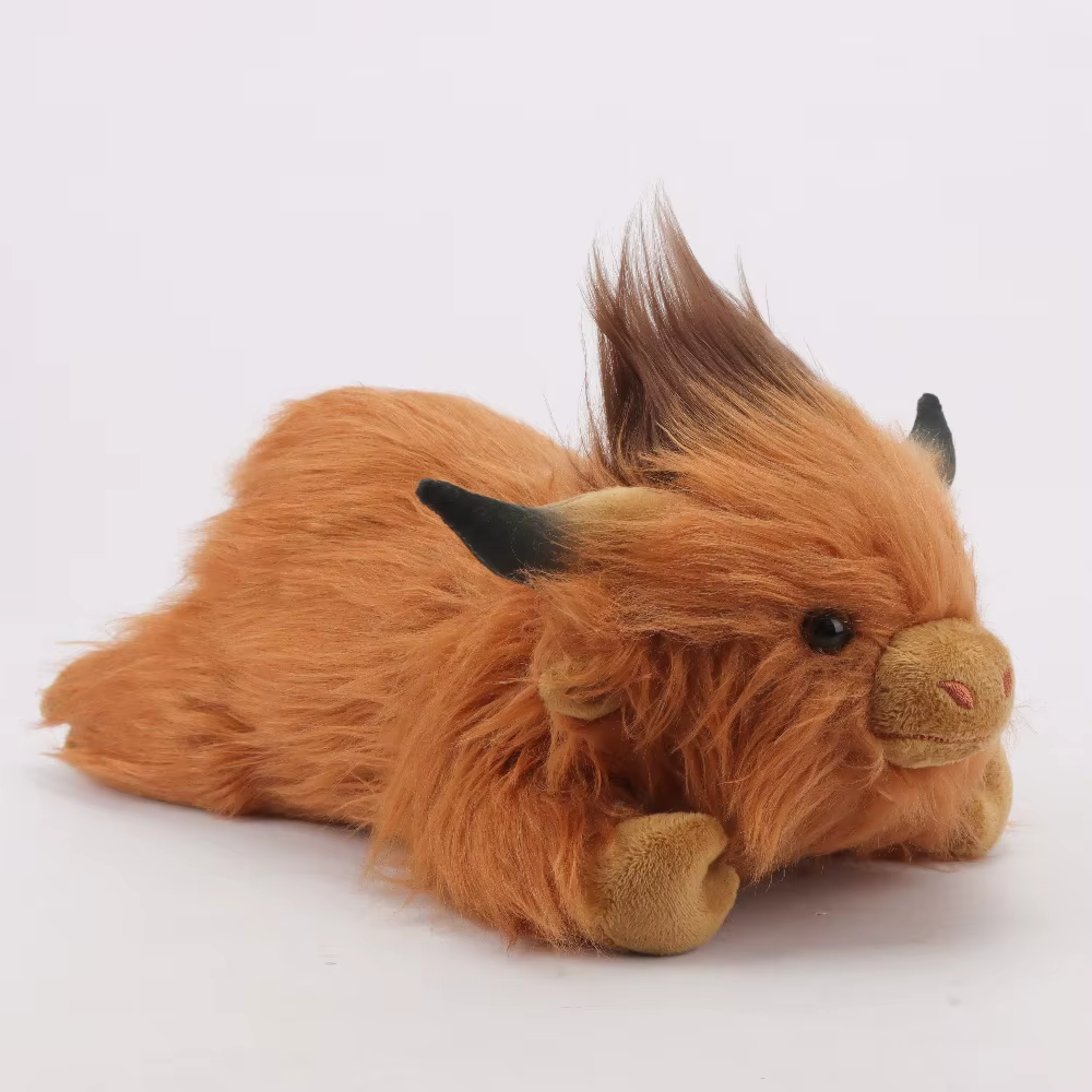 32Cm Simulation Lying Highland Cow Plush Animal Doll 