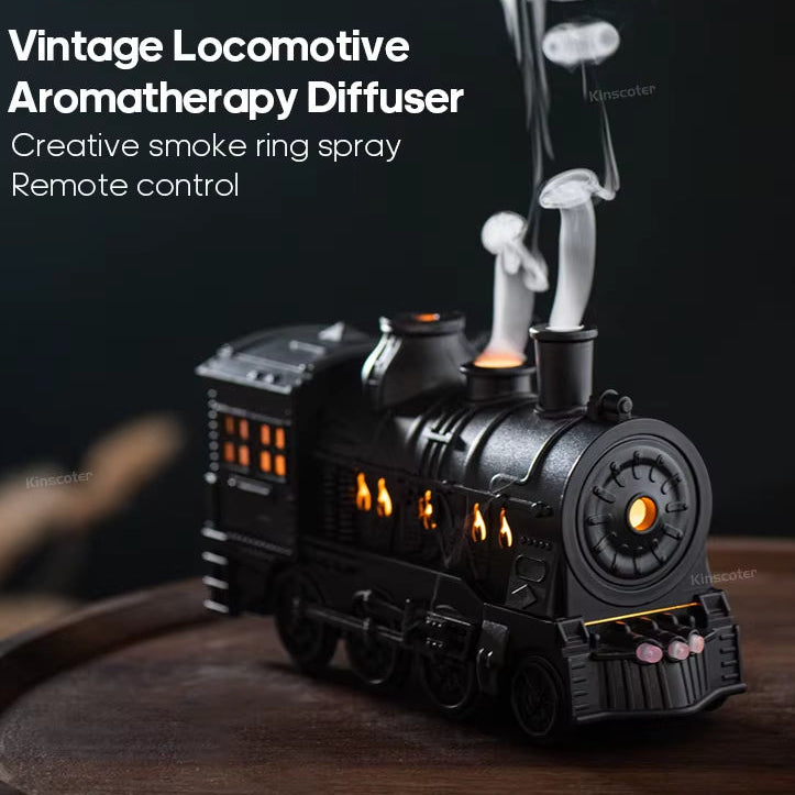 Creative Vintage Train Locomotive Air Humidifier Aroma Diffuser Sprayer with Jellyfish Smoke Ring for Essential Oil Aromatherapy