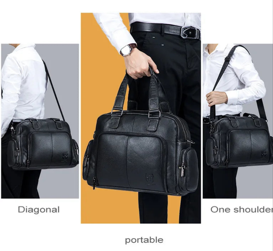 BULLCAPTAIN Men's Leather Briefcase