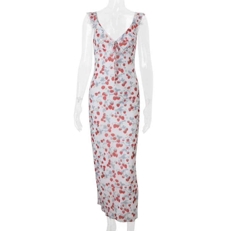 Summer Floral Print Plunge Maxi Dress