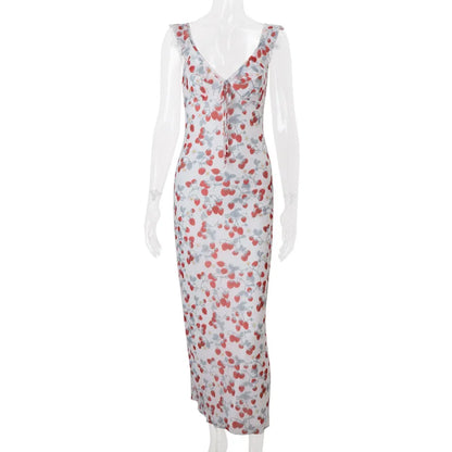 Summer Floral Print Plunge Maxi Dress