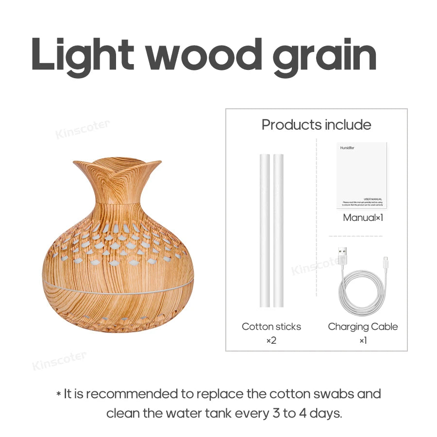 Woodgrain Ultrasonic Air Humidifier USB Water Mist Sprayer H2O 300Ml Mini Portable Desktop Aroma Diffuser Purifier