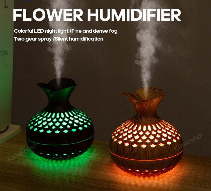 Woodgrain Ultrasonic Air Humidifier USB Water Mist Sprayer H2O 300Ml Mini Portable Desktop Aroma Diffuser Purifier