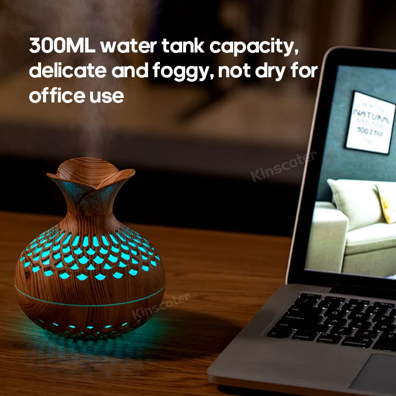 Woodgrain Ultrasonic Air Humidifier USB Water Mist Sprayer H2O 300Ml Mini Portable Desktop Aroma Diffuser Purifier