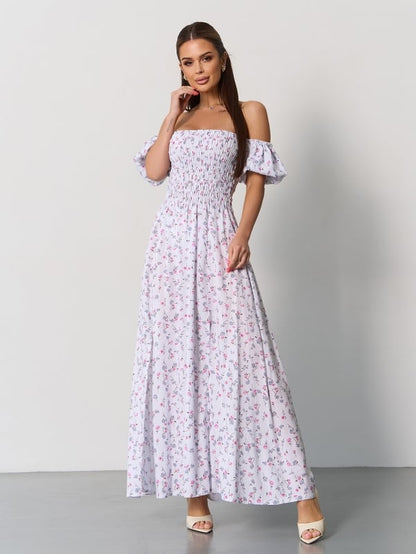 White Cotton Bandeau Dress with Slits- sku SA-625