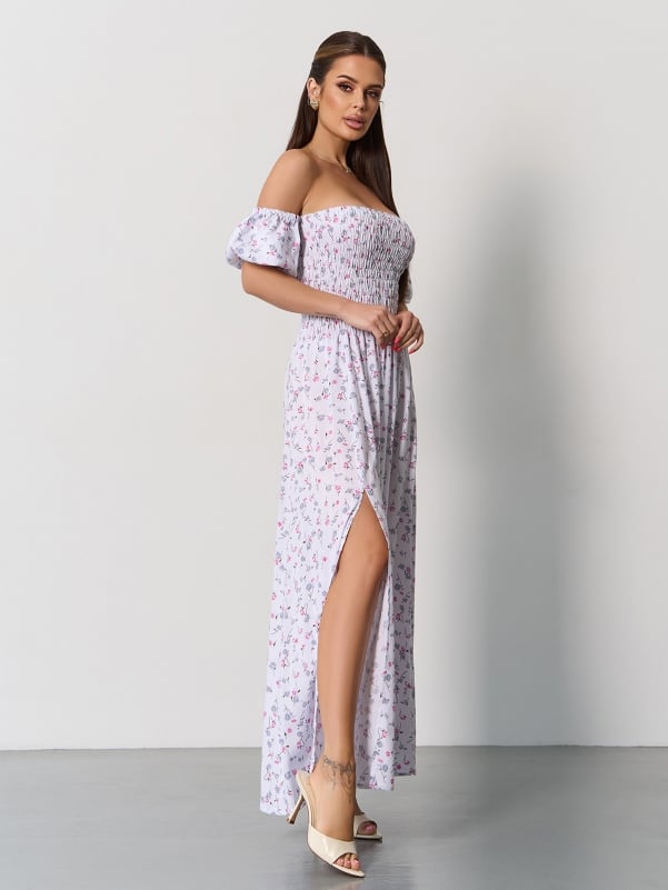 White Cotton Bandeau Dress with Slits- sku SA-625