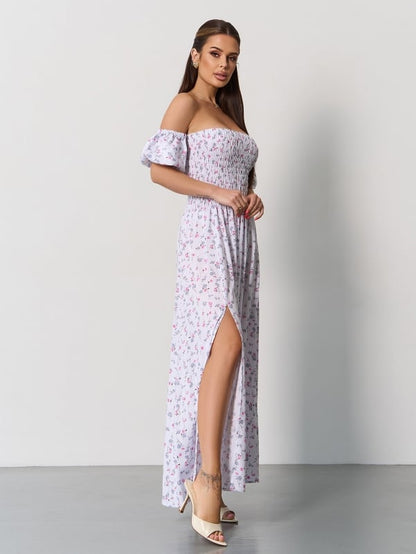 White Cotton Bandeau Dress with Slits- sku SA-625