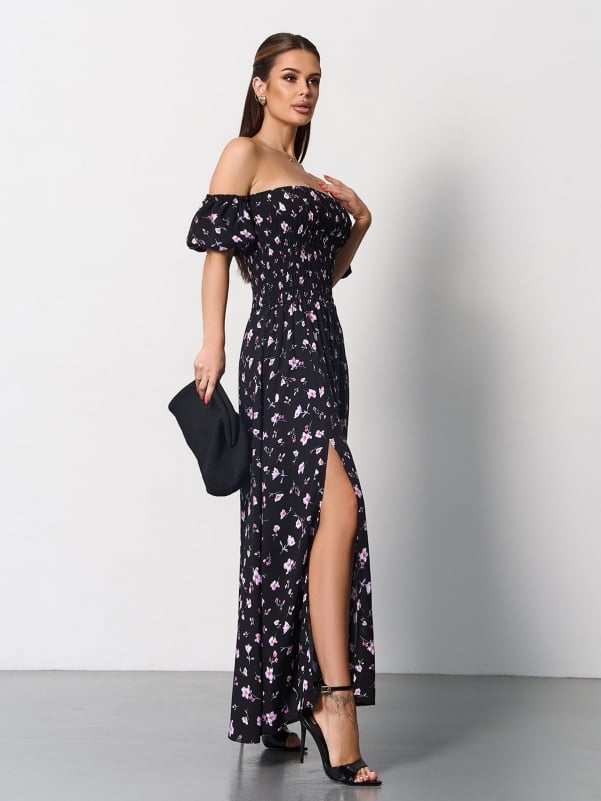Black cotton bandeau dress with slits- sku SA-625