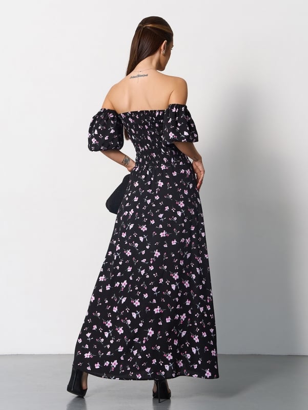 Black cotton bandeau dress with slits- sku SA-625