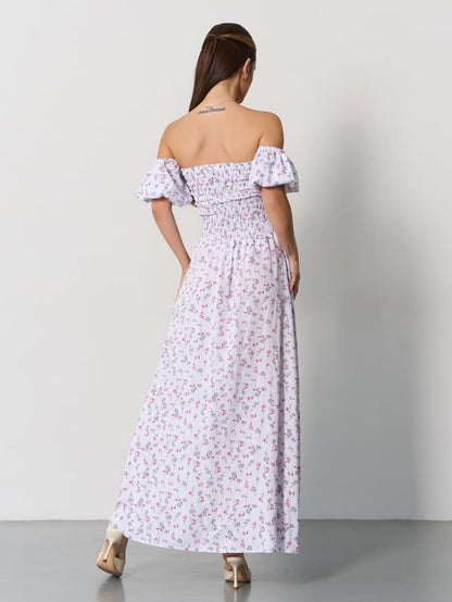 White Cotton Bandeau Dress with Slits- sku SA-625