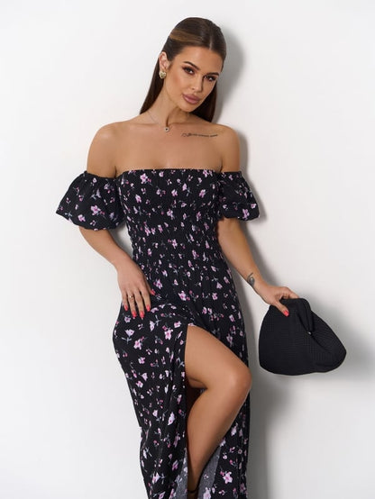 Black cotton bandeau dress with slits- sku SA-625