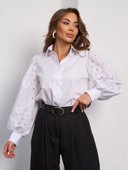 White Cotton Shirt with Seam Sleeves sku  SA-649