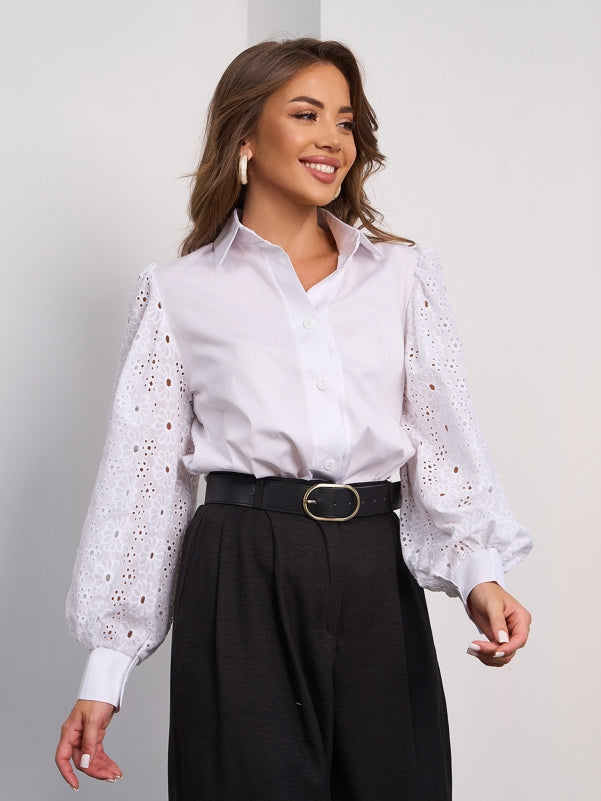 White Cotton Shirt with Seam Sleeves sku  SA-649