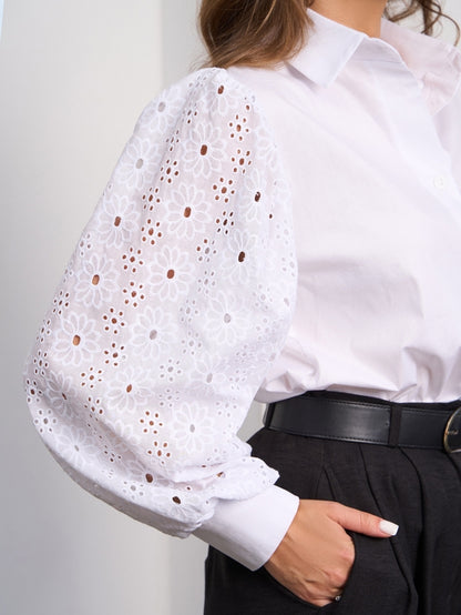 White Cotton Shirt with Seam Sleeves sku  SA-649
