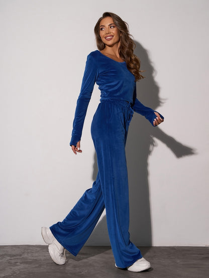 Blue Velor Suit with a Top and Wide Trousers sku SA-654