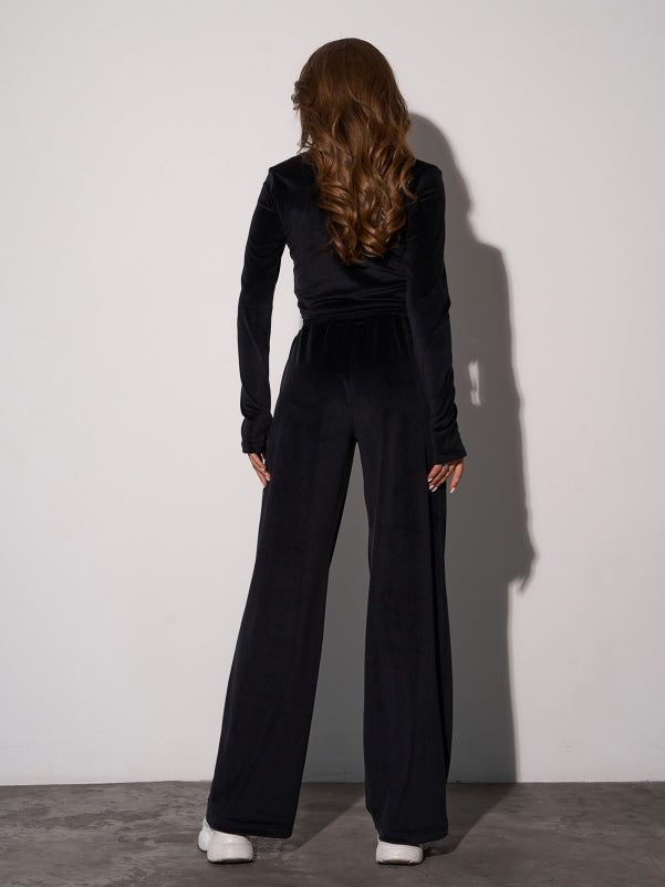 Black Velor Suit with a Top and Wide Trousers sku SA-654