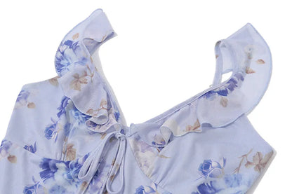 Summer Floral Print Plunge Maxi Dress