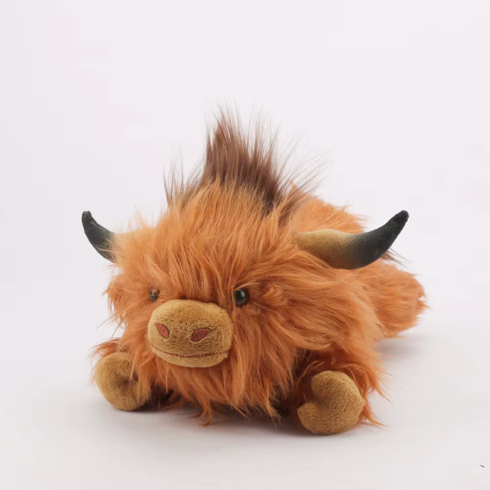 32Cm Simulation Lying Highland Cow Plush Animal Doll 