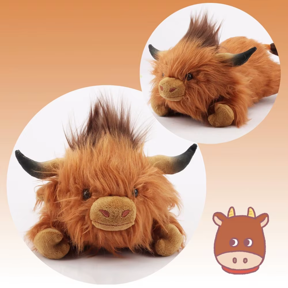 32Cm Simulation Lying Highland Cow Plush Animal Doll 