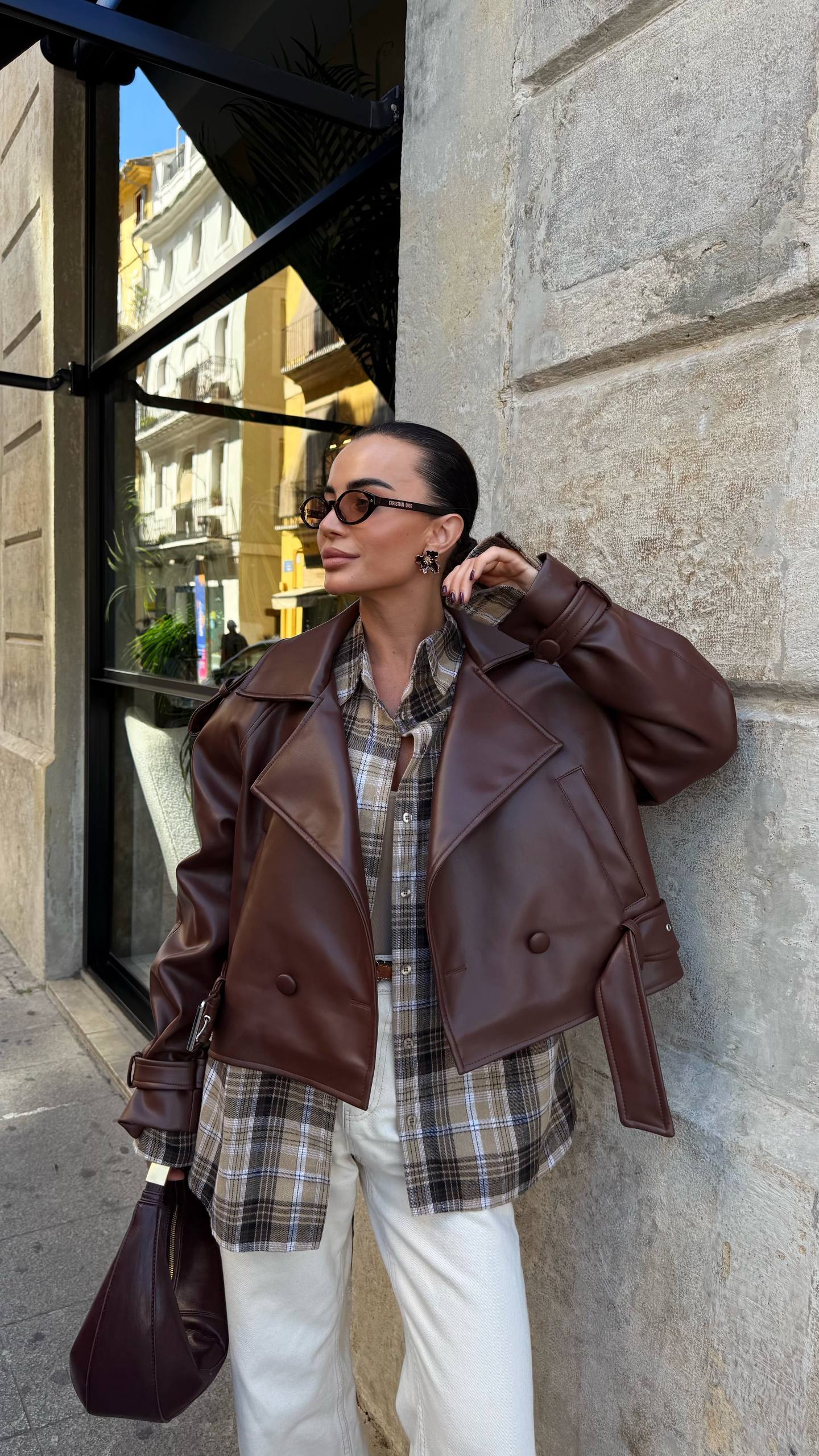THE ICON BROWN JACKET: Faux Leather -sku 13109
