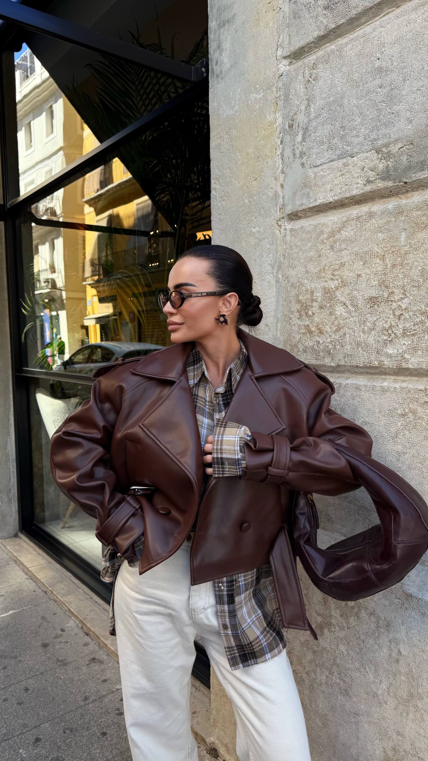 THE ICON BROWN JACKET: Faux Leather -sku 13109