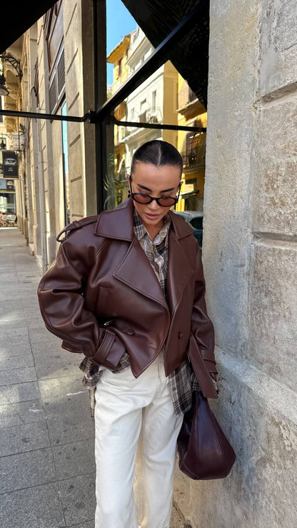 THE ICON BROWN JACKET: Faux Leather -sku 13109