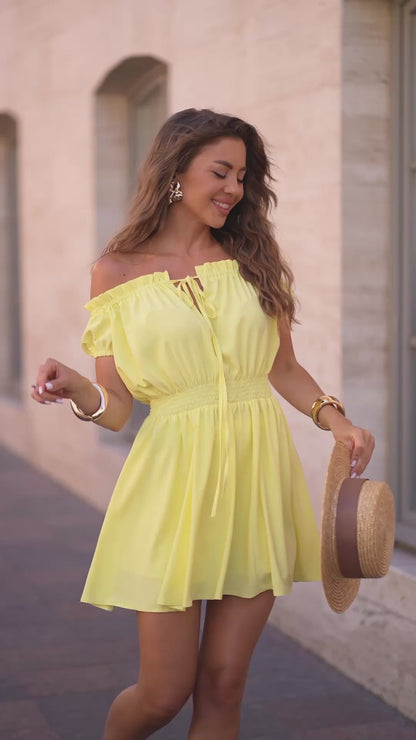 Yellow mini dress with shorts
