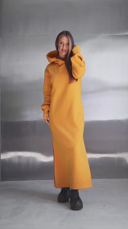 Mustard Warm Maxi Dress with Slits-sku 14899