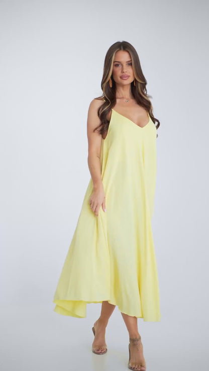 Yellow Cotton A-line Dress sku 14801