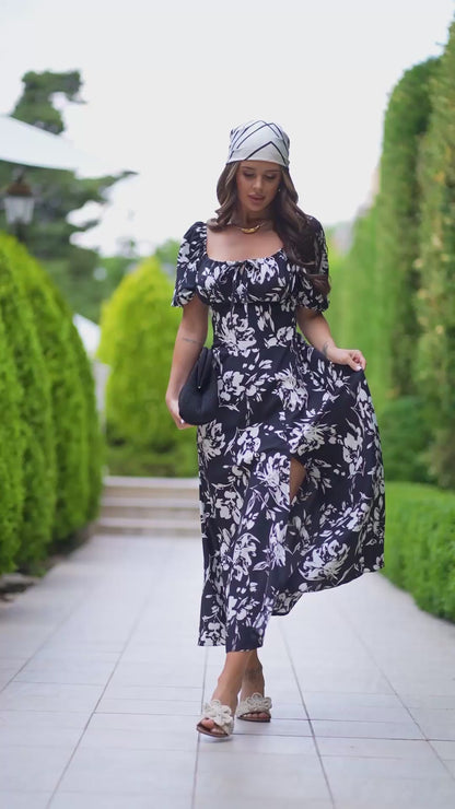 Black and white retro dress with slit