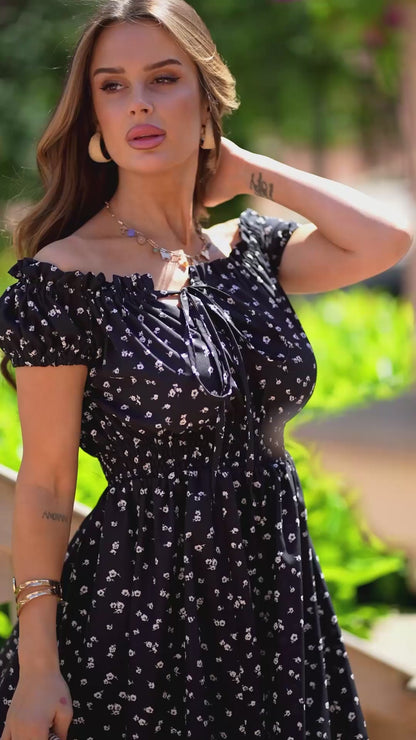Black Floral Dress with Shorts #15213