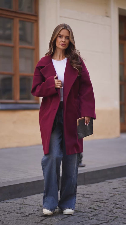 Cashmere Cocoon Coat in Dark Burgundy Color -sku 15297