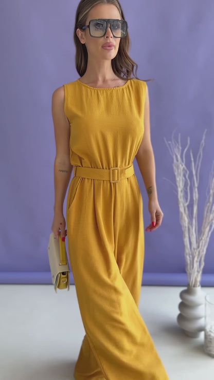 Mustard  Jumpsuit with Wide Trousers