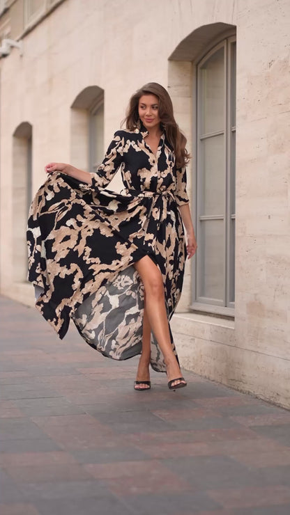Black Long Cotton Dress with Slit  sku 15242