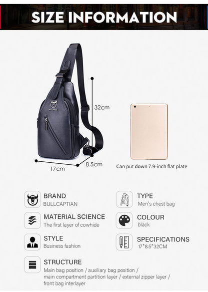 BULLCAPTAIN Men's Leather Chest Bag