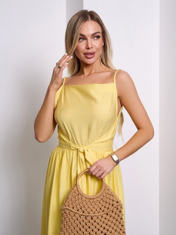 Yellow Linen Sundress with a Flared Cut #15145
