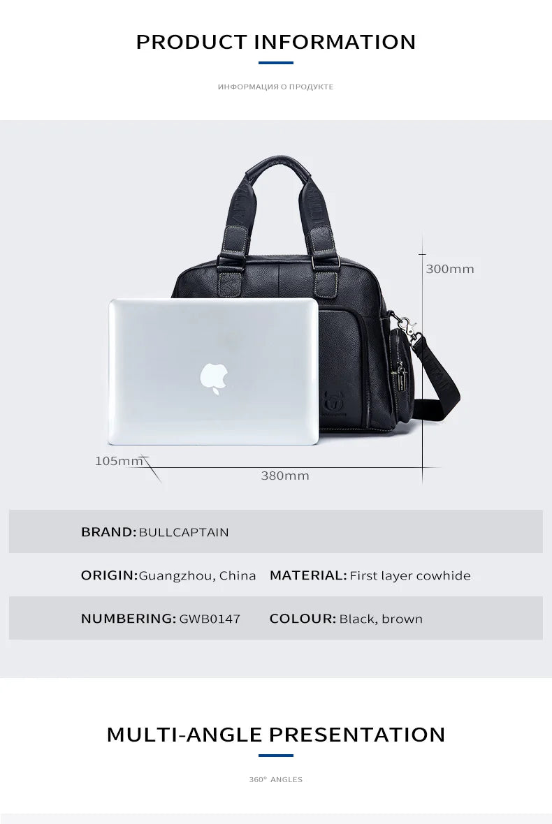 BULLCAPTAIN Men's Leather Briefcase