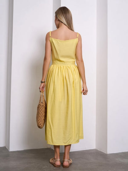 Yellow Linen Sundress with a Flared Cut #15145