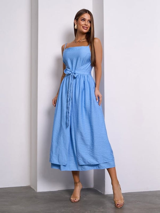 Blue Linen Sundress with a Flared Cut #15145