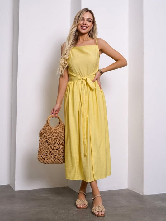 Yellow Linen Sundress with a Flared Cut #15145