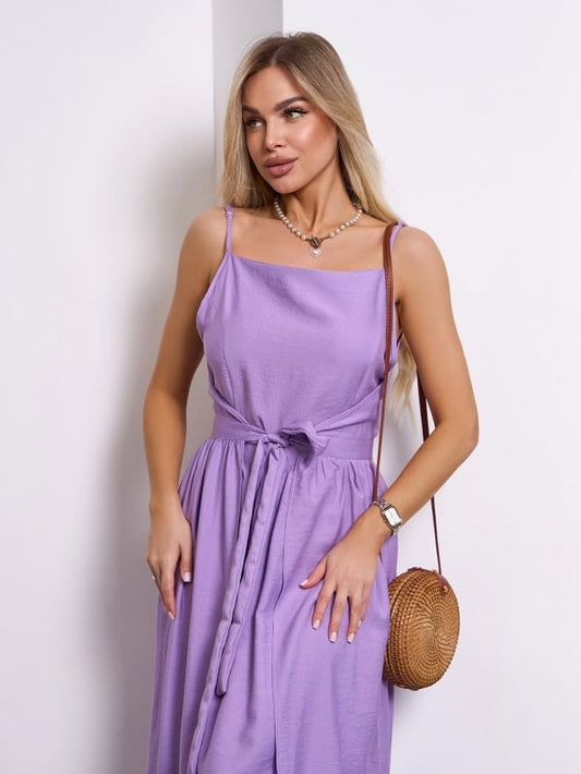 Purple Linen Sundress with a Flared Cut #15145