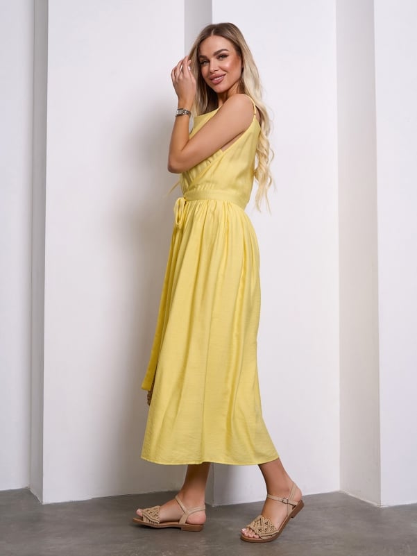 Yellow Linen Sundress with a Flared Cut #15145